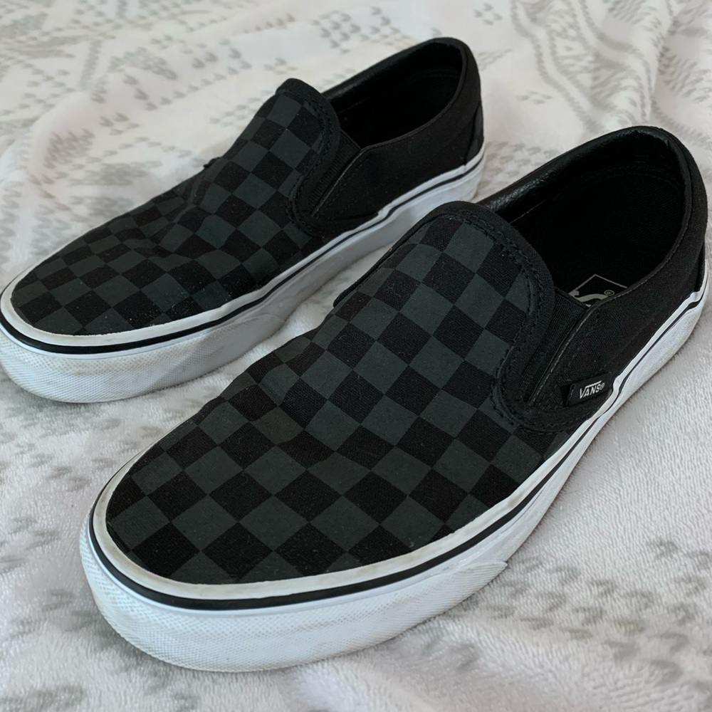 Vans Black and Gray Checkerboard Slip-On Shoes